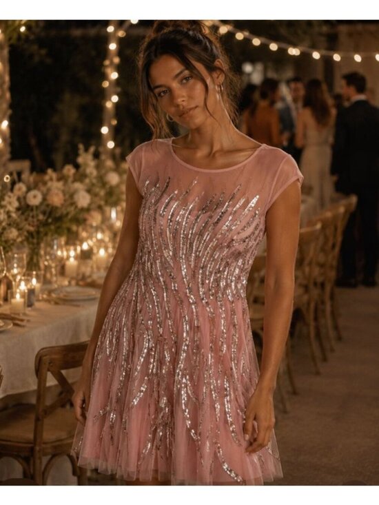 Aidan Mattox Dresses & Skirts - NWT Aidan Mattox Pink Sequin Cap-Sleeve Cocktail Dress Size 8